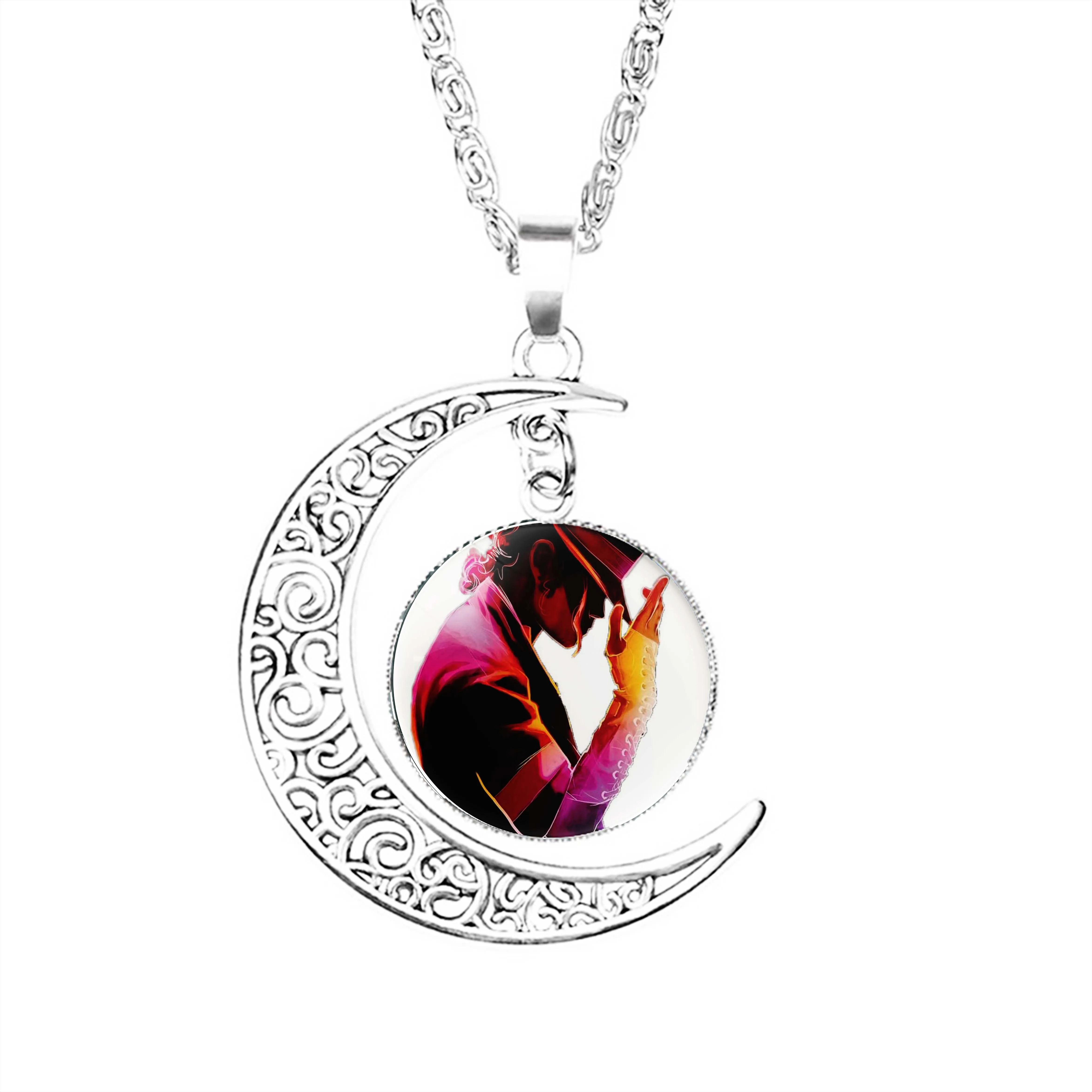 

Singer Michael Moon Necklace Stainless Steel Girls Lady Chain Fashion Jewelry Crescent Jewelry Charm Men Pendant