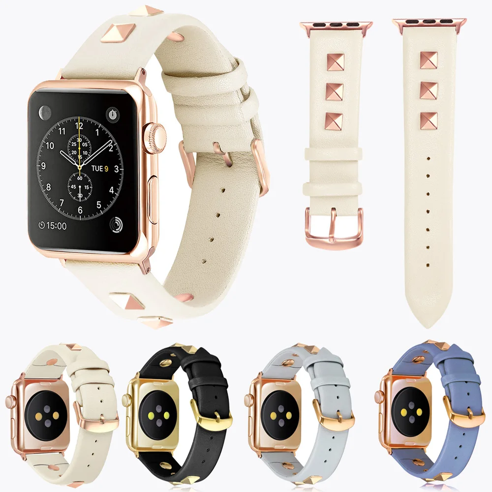 

Rivets Watchband For Apple Watch Band 7 41mm 45mm Leather Loop Strap Bracelet For iWatch Series 7 6 5 3 Se 44 40mm 42 38mm Belt