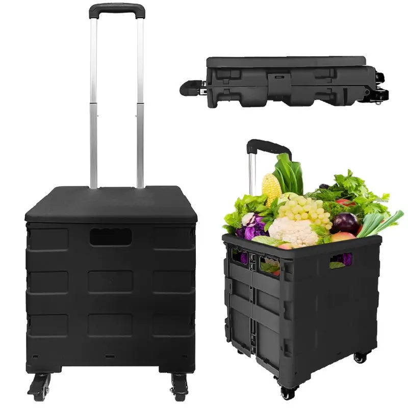 

Складная корзина для покупок с 4 колесами, корзина для продуктов, выдерживающая нагрузку до 60 фунтов, Черная