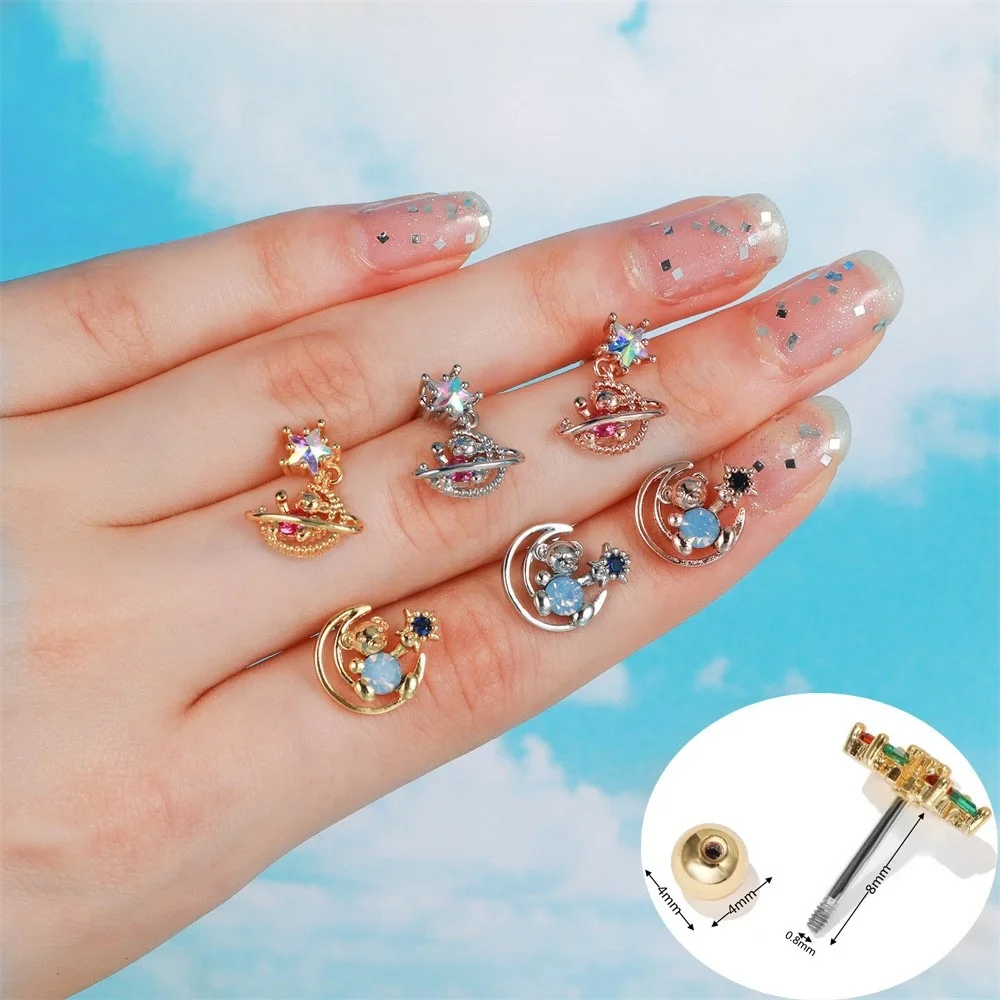 

1 Pc Starstar Moon Bear Ear Bone Nails Fashion Trend Ear Ornaments Threaded Wear Harsh Nail Ornaments