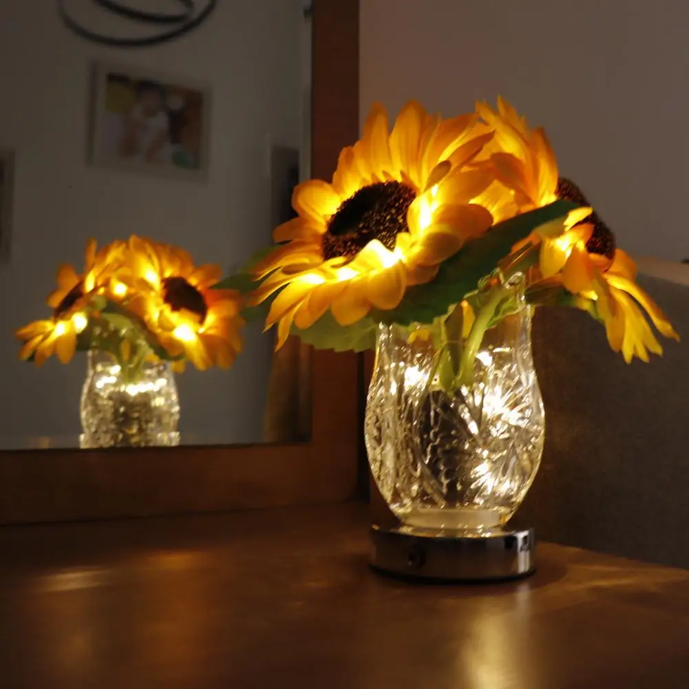 

3.7V Led Simulation Sunflower Night Light Table Lamp USB Charging Desk Light Stepless Dimming Ornaments For Home Desktop Decor