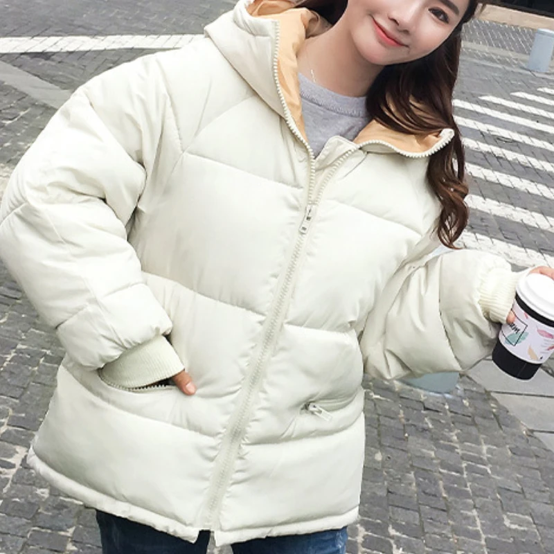 Women Hooded Warm Winter Solid Fashion Cotton Padded Jackets New Female Zipper Plus Velvet Plush Jacket Short Overcoat Parkas