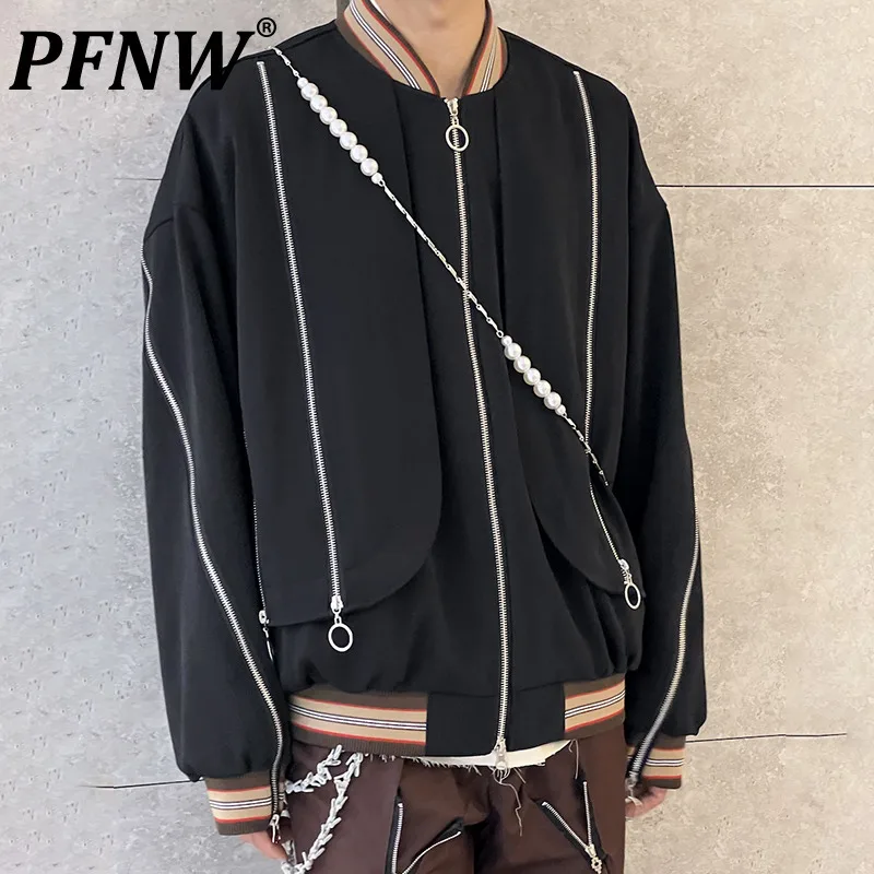 

PFNW Autumn Men's Original American Baseball Techwear Jackets Short Chic Zippers Contrast Color Darkwear Creativity Coat 12Z1946