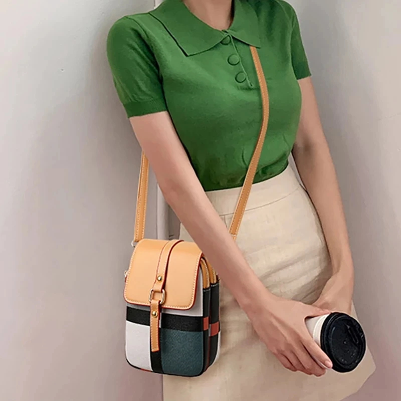 Small Crossbody Leather Phone Bag for Women,Cellphone Shoulder Bags Card Purse Wallet Trend Fashion Plaid Messenger Bag 2022