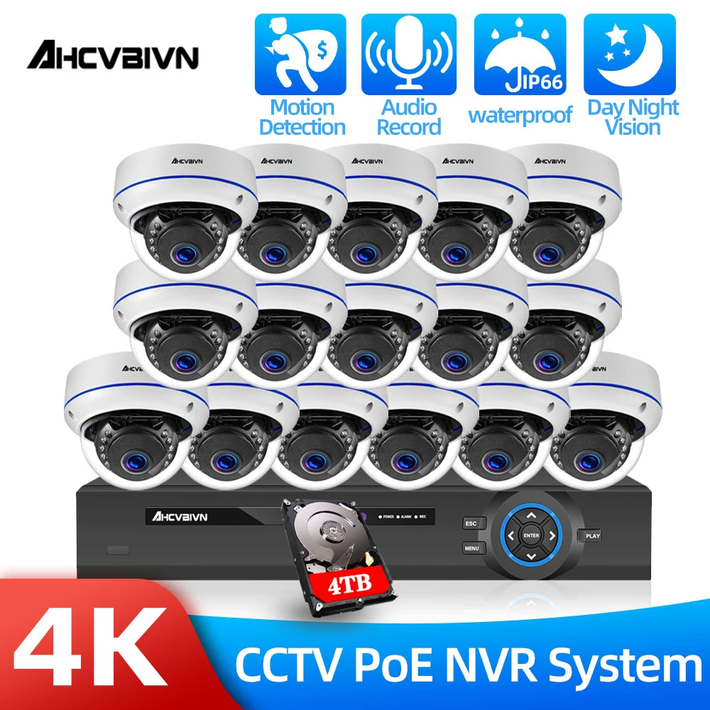 

AHCVBIVN Motion Detection 8CH 4K NVR CCTV Security Kit 8Mp POE Audio Record Dome Outdoor POE IP Camera Xmeye System Set 8Channel