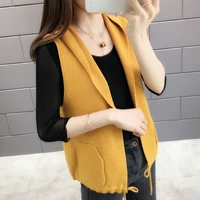 womens autumn and winter wool vest hooded knitted vest loose sleeveless jacket sweater cardigan coat fashion korean solid color