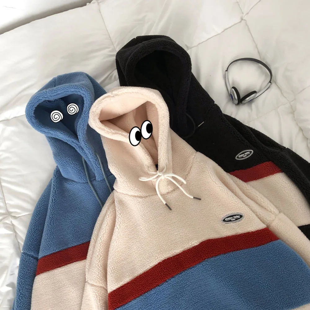 

Женские толстовки в полоску с капюшоном, свободные парные пальто, повседневные топы, пуловер, модные флисовые толстовки в Корейском стиле