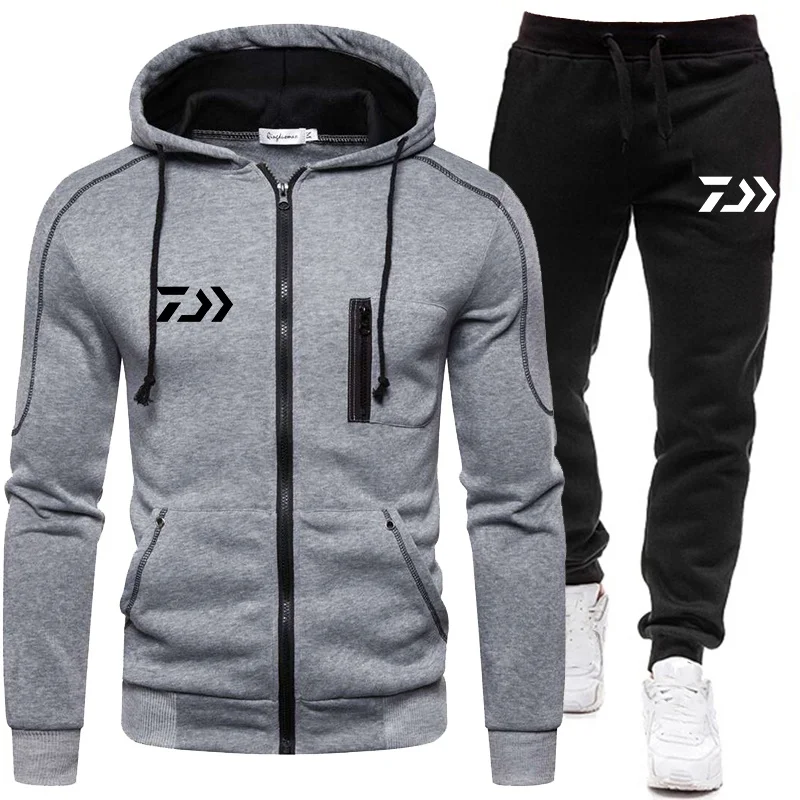 Autumn and Winter Printed Men Sports Suit Fashion Zipper Jackets+ Pants Tracksuit Sportwear Jogging Racing Sweatshirt Sets