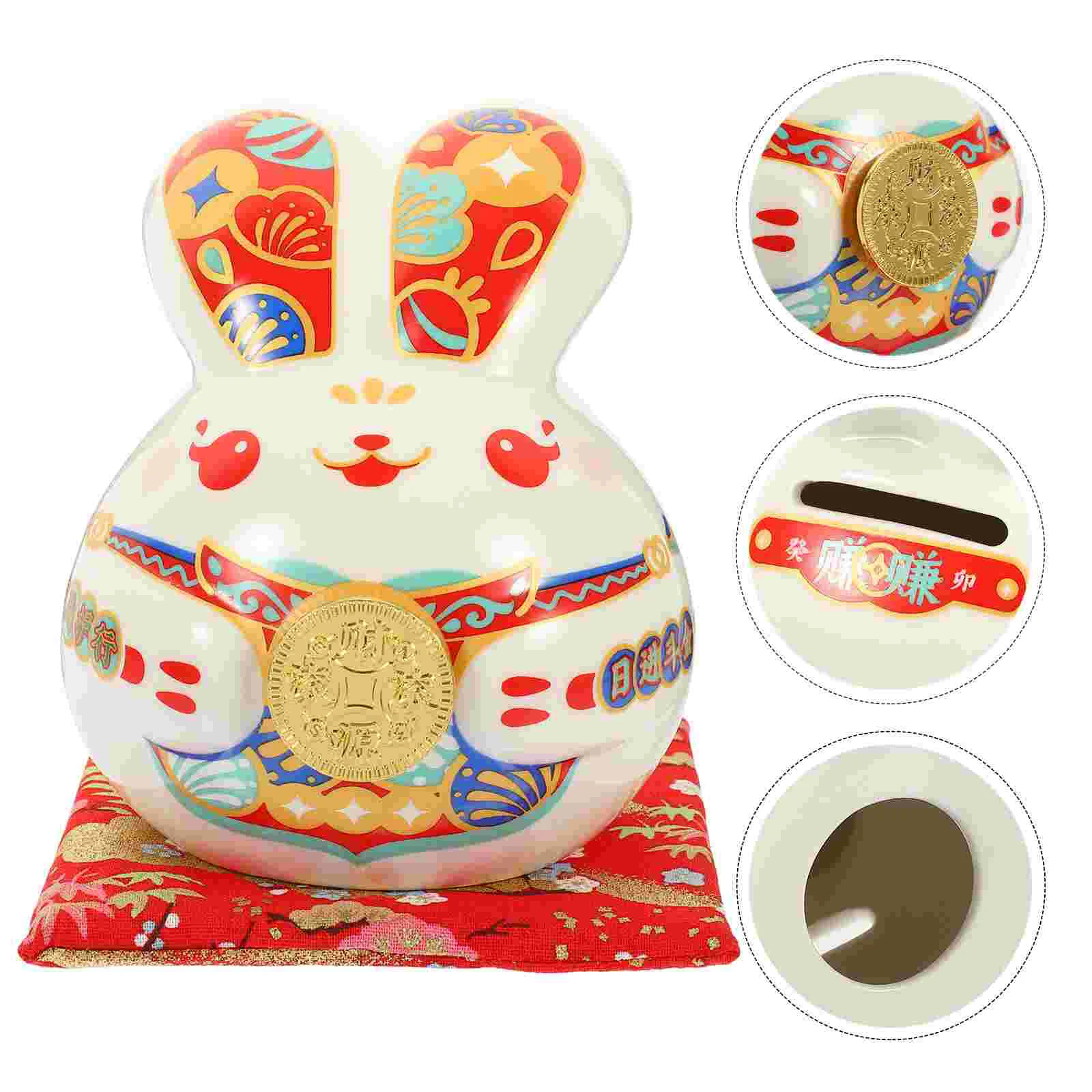 

Bank Piggy Rabbit Coin Year Animal Statue Zodiac Bunny Saving The Chinese Box Money Kids Toy Pot Figurine Shui Feng Storage