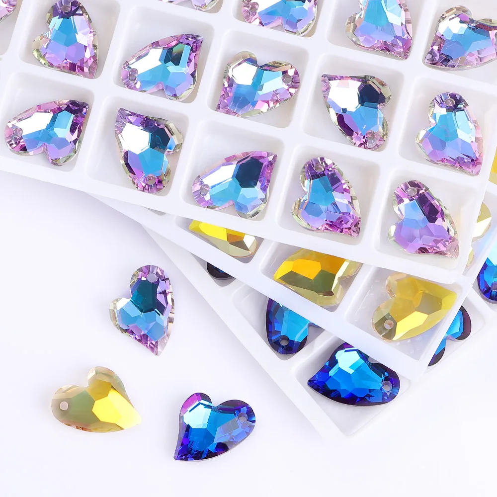 

13x17MM Devoted 2 U Heart Glass Rhinestone Pendant Single Hole Glitter High Quality Crystal Stone for Making diy Earring Jewelry