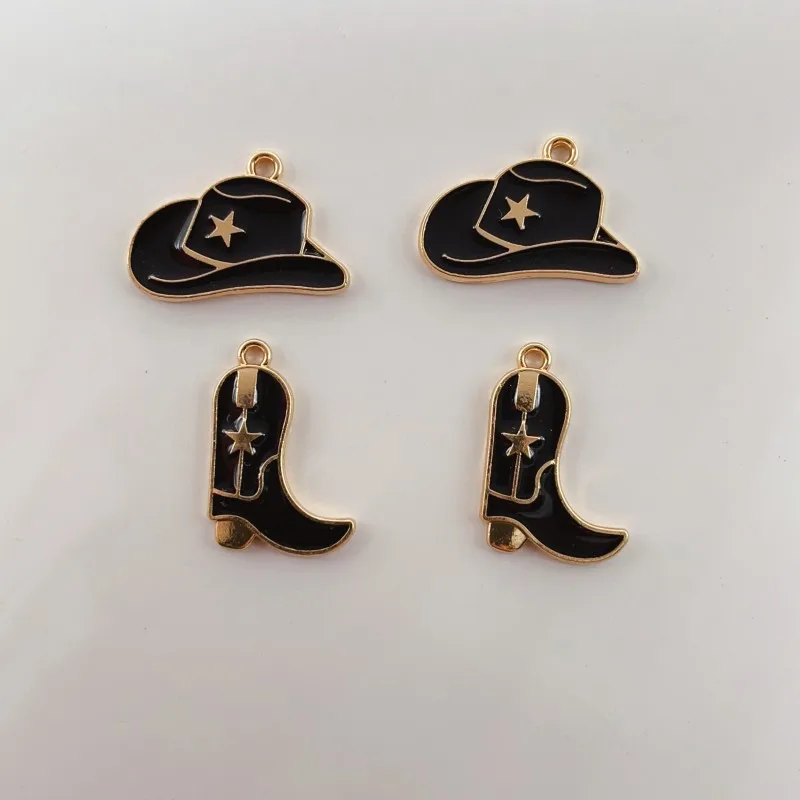 

10pcs Cowboy Hat Boot Charm for Jewelry Making Supplies Enamel Necklace Pendant Keychain Phone Diy Craft Accessories Materials