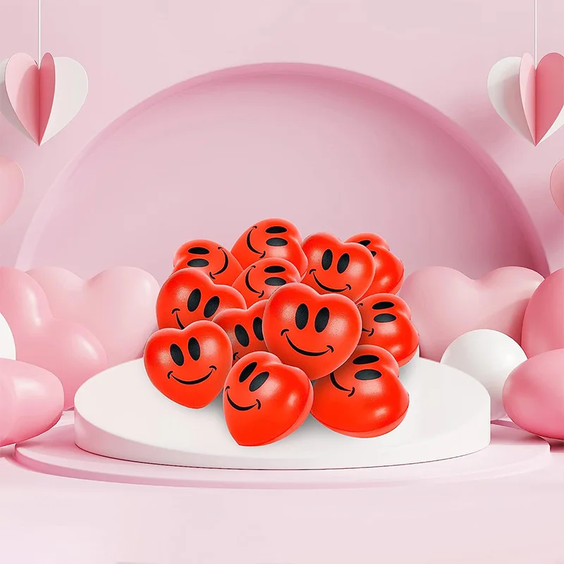 Heart Balls Valentines Day Stress Balls Smile Face Foam Balls Stress Relief Red Heart Shaped Funny Face Balls for Valentines Day enlarge