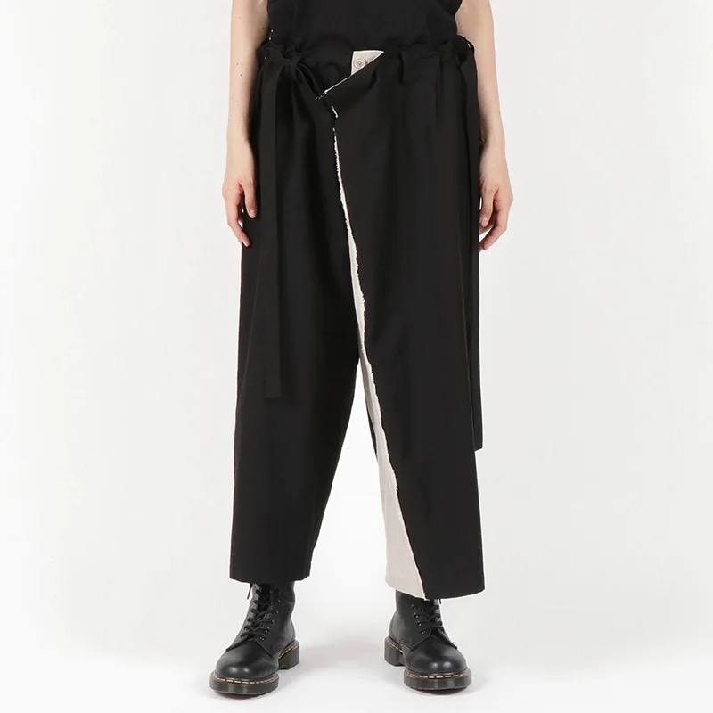 Men's Loose Large Size Irregular Casual Pants Japanese New Fashion Personality Linen Stitching Asymmetric Samurai Pants