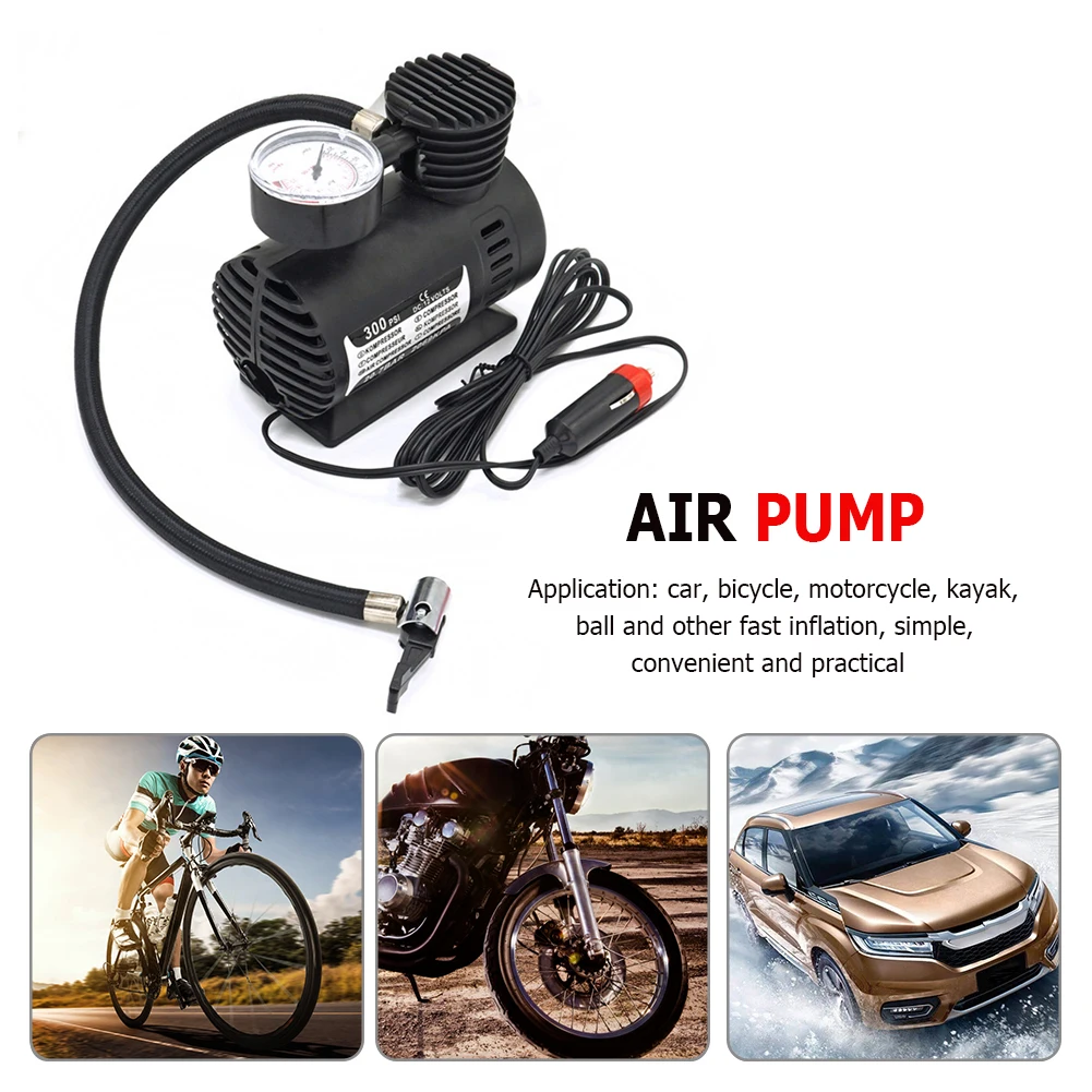 

300PSI 12V Car Portable Mini Air Compressor Electric Tire Inflator Pump w/Gauge Q9QD for Auto Bicycle Motorcycle Kayak