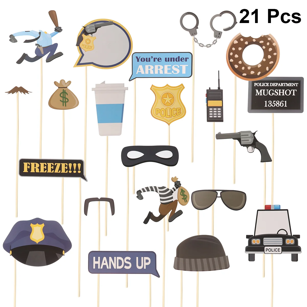 

21 Pcs Police Catching Thief Role Play Party Photo Props Funny Party Tool Decoration