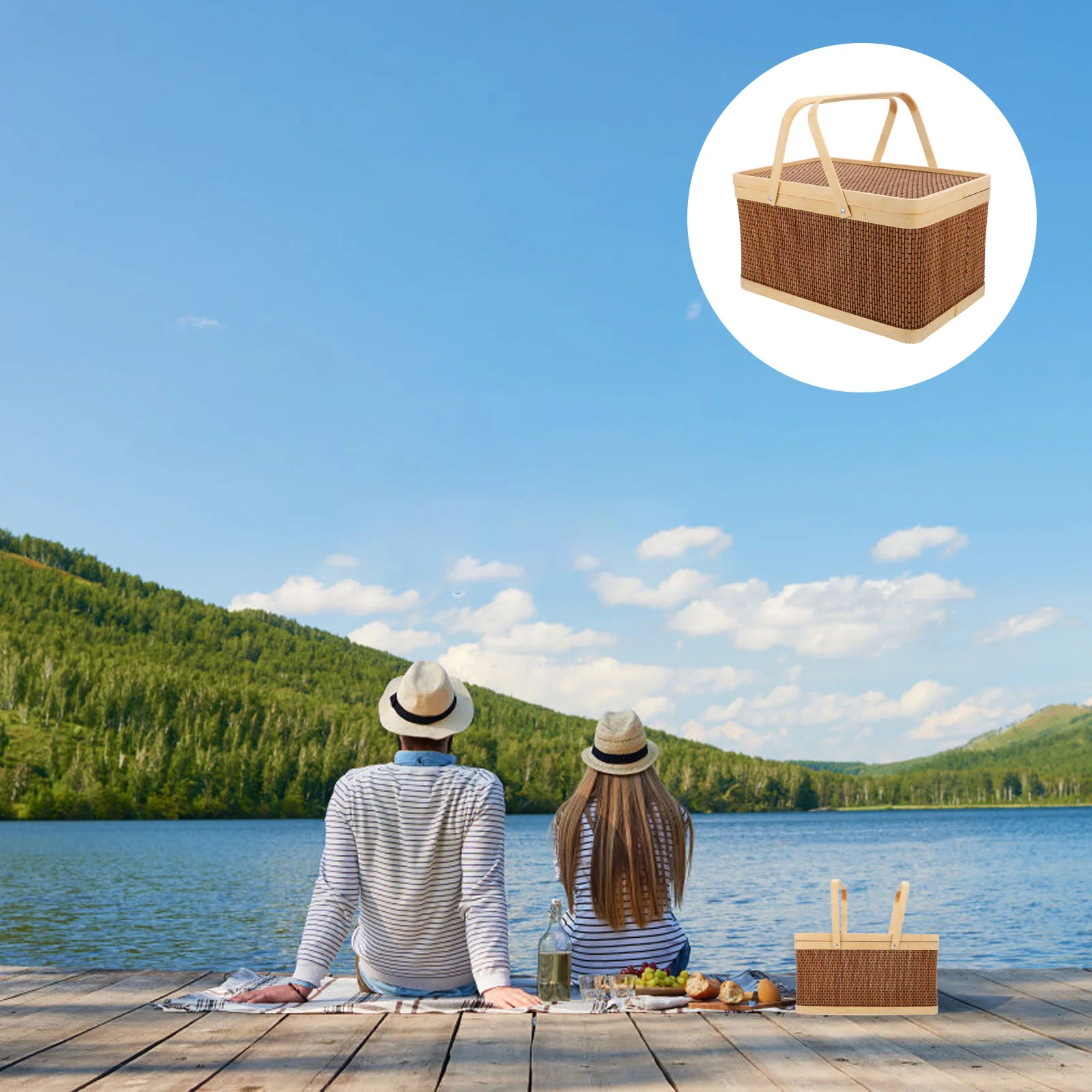 

1Pc Picnic Storage Basket Fruit Packing Basket Household Handheld Basket (Brown)