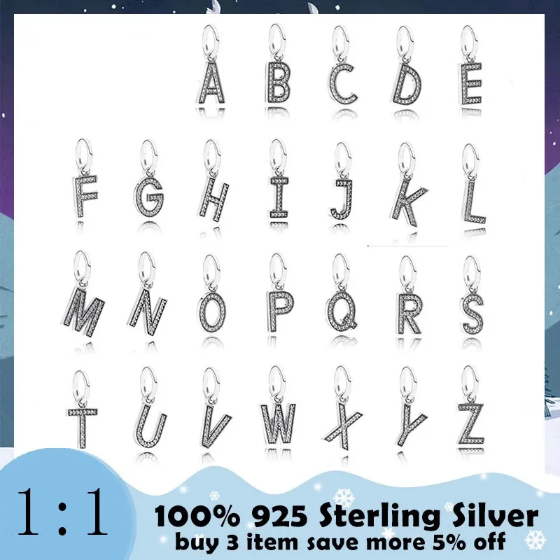 

High Quality 100%925 Sterling Silver Charm 26 Letter Pendant Beads Stylish And Exquisite DIY Bracelet For Free Delivery