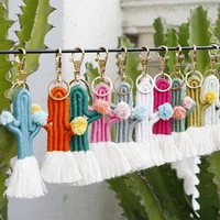 1pc bohemia cute cactus keychain simulation cactus plant key chain tassels pendant handwoven bag accessories for women gift