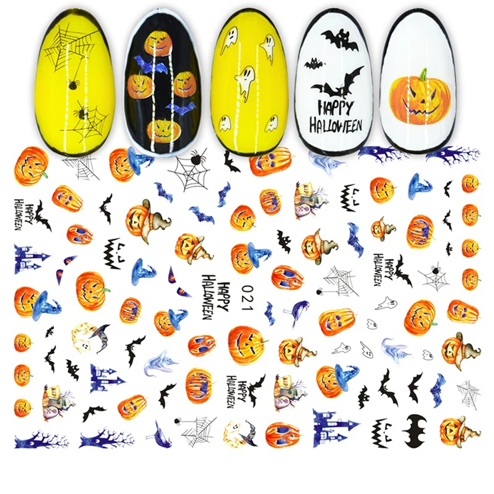 Наклейка для ногтей 3D тыква летучая мышь человек скелет череп
