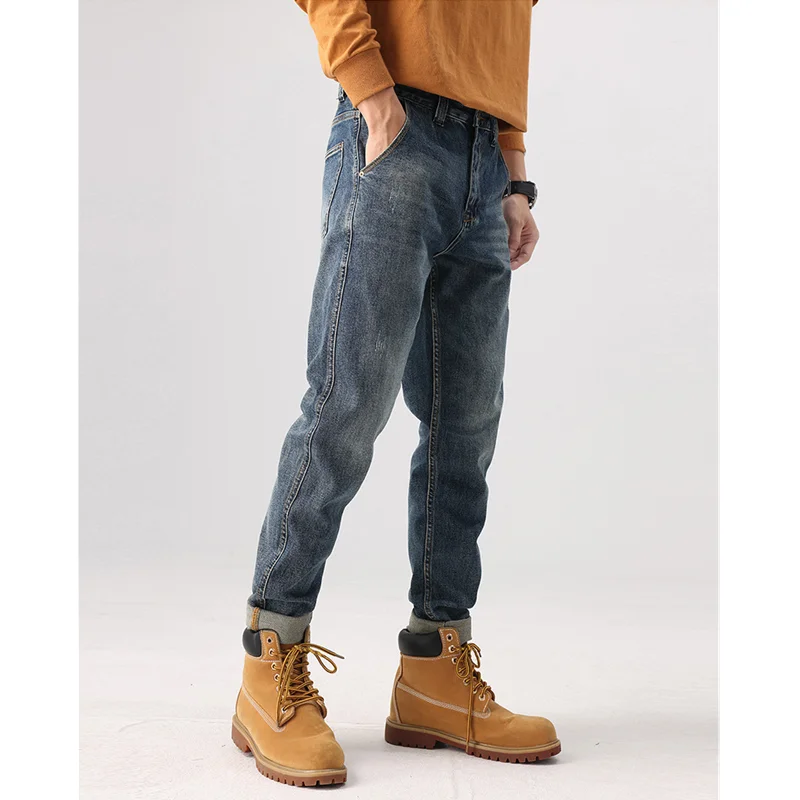 Streetwear Men 2022 New Pattern Recreational Blue Pants Large Versatile Haren Pants Straight Cylinder Loose Jeans Autumn Female