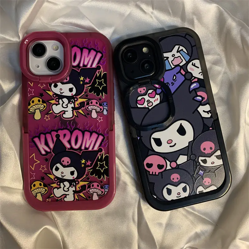 

Kawaii Sanrio Kuromi задний кронштейн чехол для Iphone 11 12 13 защитный чехол для телефона симпатичный Силиконовый противоударный телефонные аксессуары