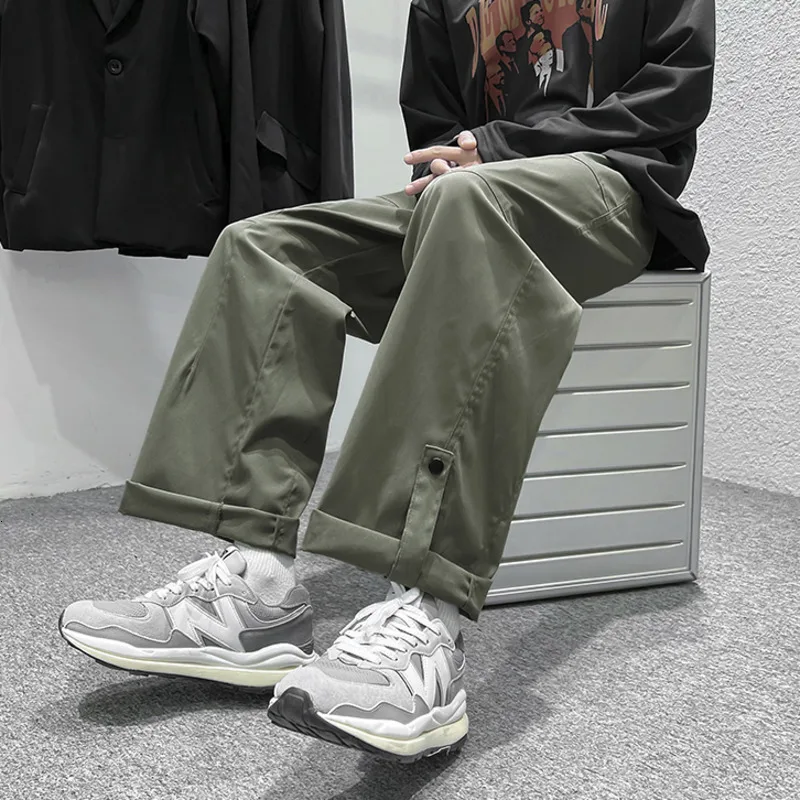 

NoEstaMal New Harajuku Solid Color Casual Men Pants Wide Leg Straight Cargo Pant 2022 Spring Fashion Wide Leg Male Loose Trouser