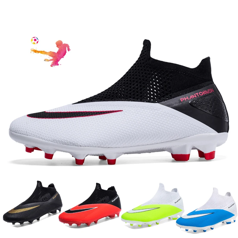 

Men's High Top Slip-On Soccer Shoes Children's Super Light Turf Football Boots Anti-Slip Grass Training Shoes Large Shoes
