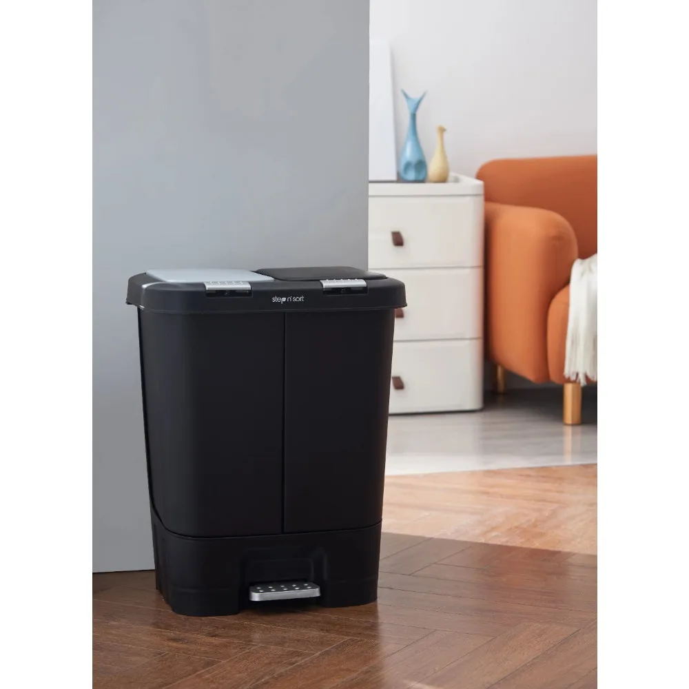 

Black Wastebasket Dual Plastic Trash and Recycle Bin With Slow Close Lid Kitchen Accessories 11 Gal Freight Free Household Tools