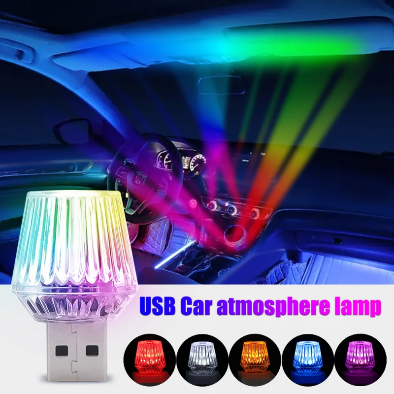 

Car Interior Led Diamond Colorful Auto Mini USB LED Atmosphere Lamps for Party Ambient Modeling Automotive PortablePlug Play