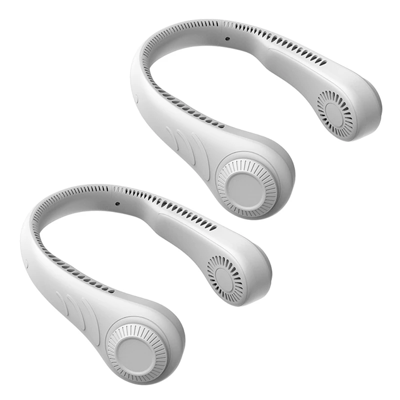 

2X Leafless Hanging Neck Fan,360 Degree Lazy Neckband Fan 78 Surround Air Outlets USB 4000Mah Rechargeable,White