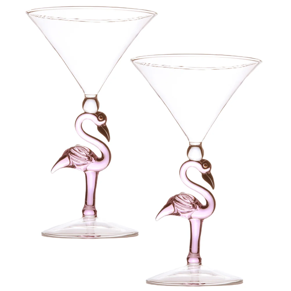 

2 Pcs Accessories Flamingo Glass Bride Flute Tail Sipper Glassware Multi-function Cocktail