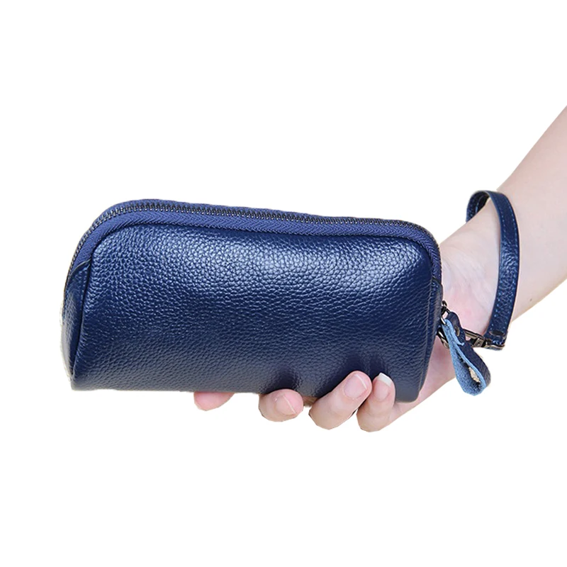 

MJ Women Long Wallet Genuine Leather Zipper Purse Bag Large Capacity Wristlet Clutch Bags Solid Wallets Phone Bag Money Purses