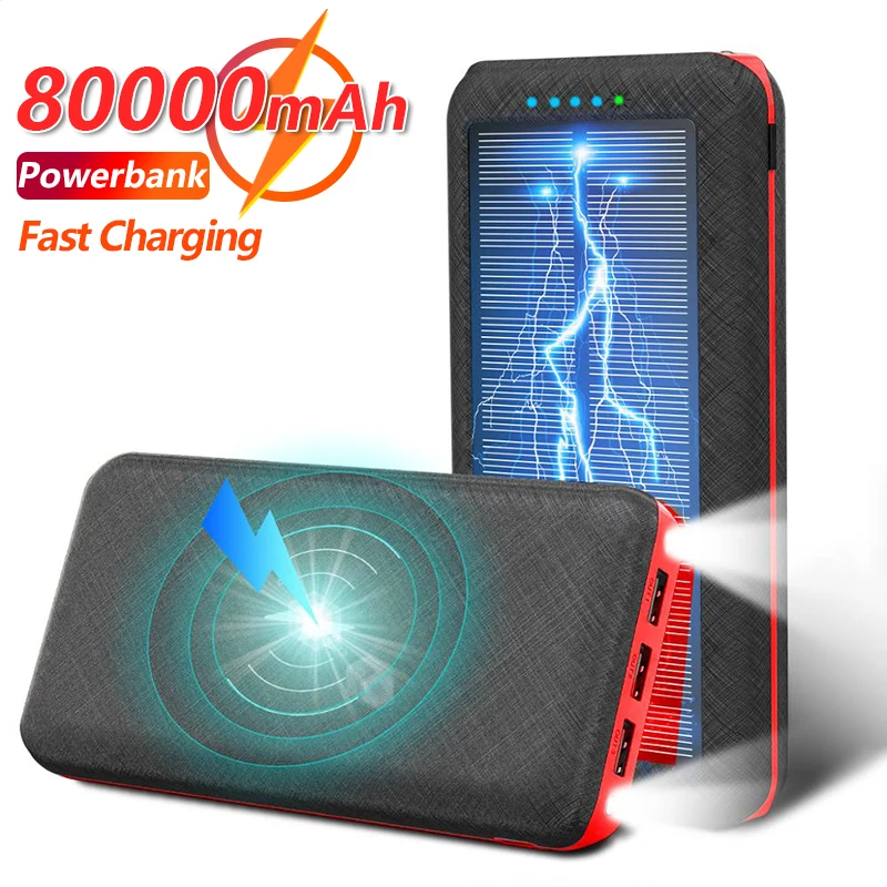 

80000mAh Qi Solar Wireless Power Bank Portable Outdoor Mobile Phone Fast Charging External Battery Suitable for Xiaomi mi Iphone
