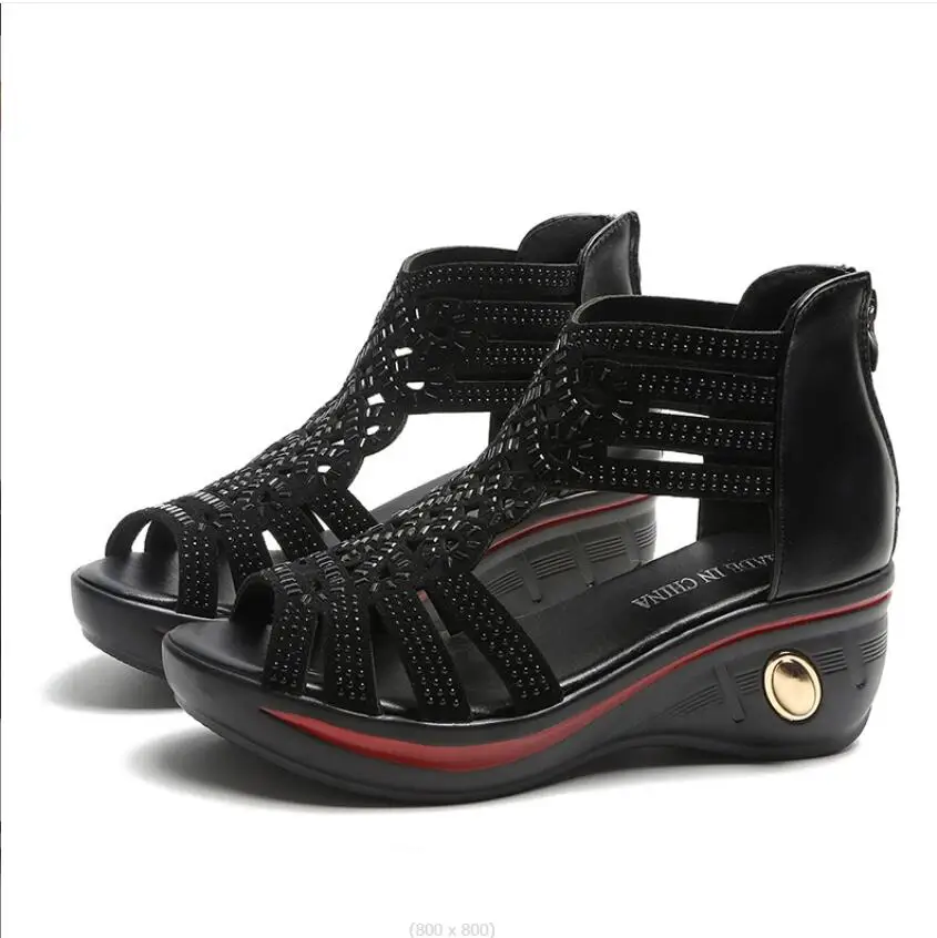 New Sexy Fashion Wedge Sandals Women Summer Shoes Elegant Ladies Rome Hollow Out Sandals Female Sandals Black Wedge Heels Large