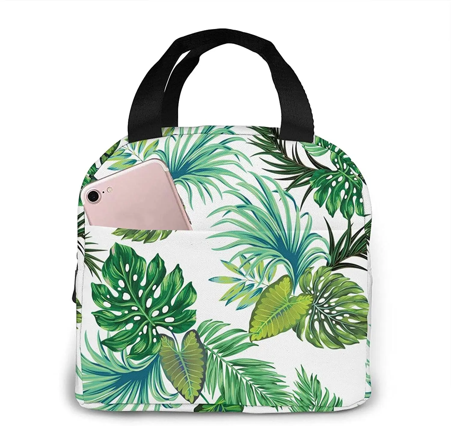 

Palm Leaf Lunch Bag for Men Women Insulated Cooler Tote Reusable Lunchbox with Front Pocket Large Containers Work Picnic