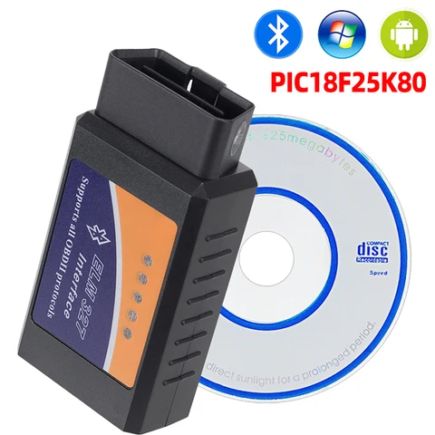 Диагностический сканер ELM327 OBDII, Bluetooth V1.5, чип PIC18f25k80, 327 в