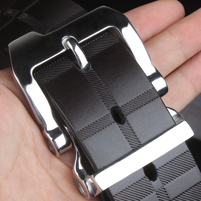 

Genuine304 stainless steel anti-allergy men's handmade leather belt with durable leather needle buckle for ten years for leisure