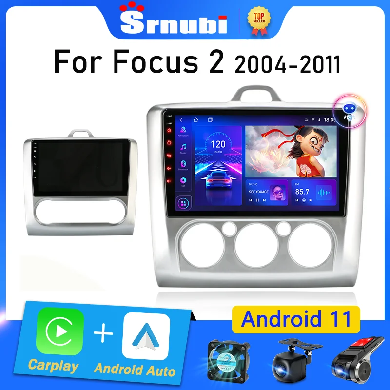 Srnubi Android 11 Car Radio for Ford Focus 2 3 Mk2 Mk3 2004 2005 - 2011 Multimedia Player Navigation GPS 2Din Carplay Stereo DVD