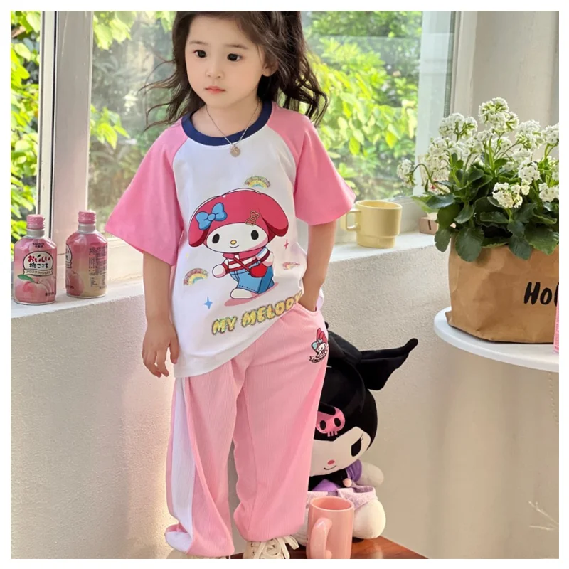 

Sanrios My Melody Kuromi Cinnamoroll Kawaii Girls Short Sleeve Top Kawaii Half Sleeve Cartoon Fashion Casual T-shirt Kids Gift