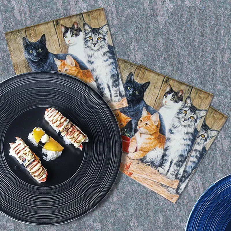 

20шт./упак., cat, оригинальная печать древесной целлюлозы, высококачественный ресторан, кофейня, салфетка, бумажное полотенце, бытовой носовой ...