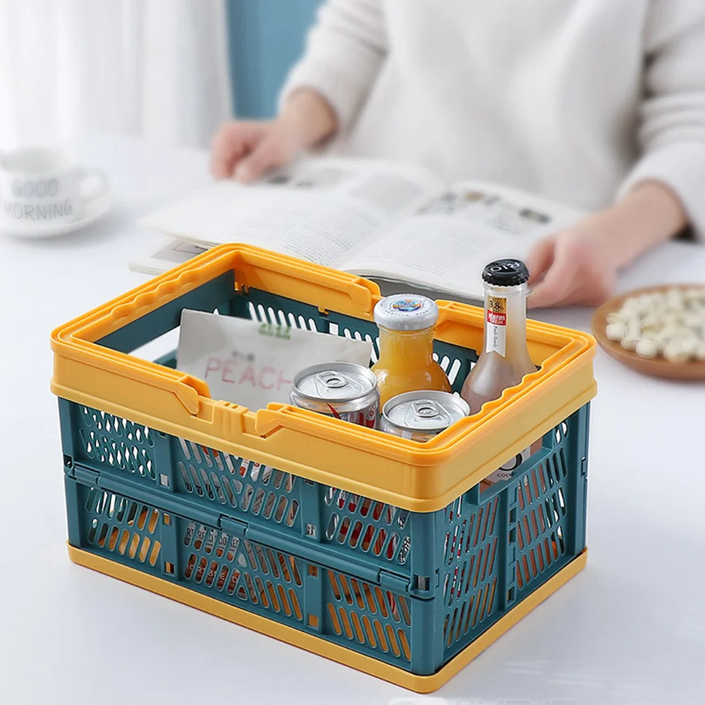 Collapsible Shopping Baskets Grocery Storage Basket Folding Stackable Bins with Handles Sundry Container Organizer Green