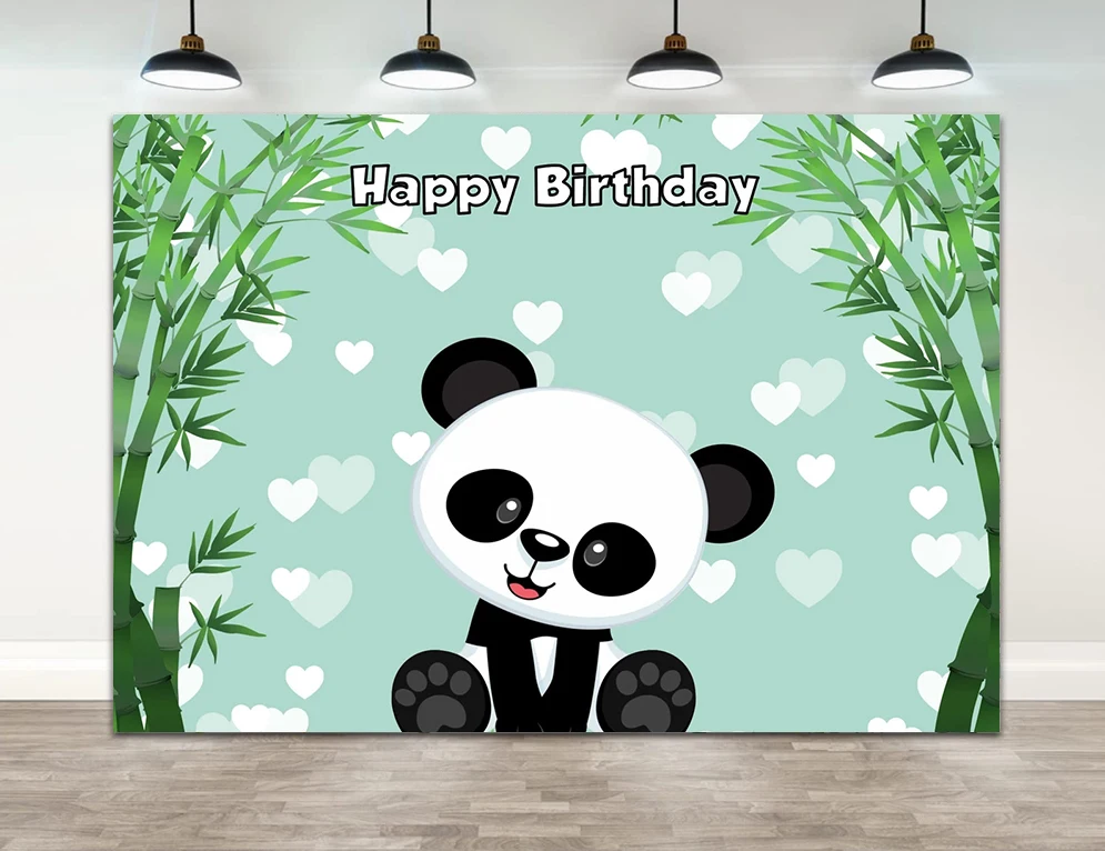 

Black White Panda Photography Backdrop Baby Shower Birthday Photo Background Green Bamboo Decor Banner Poster Photo Booth