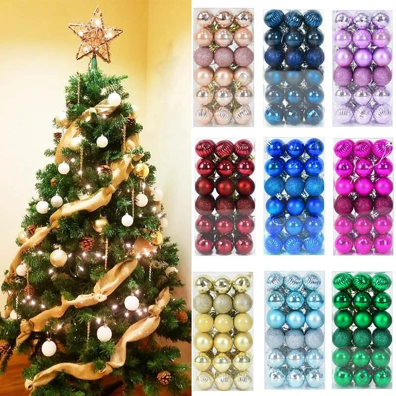 

36Pcs Christmas Tree Hanging Ornaments Balls Colorful Glitter Christmas Balls Pendants For Xmas New Year Party Home Decor Gifts