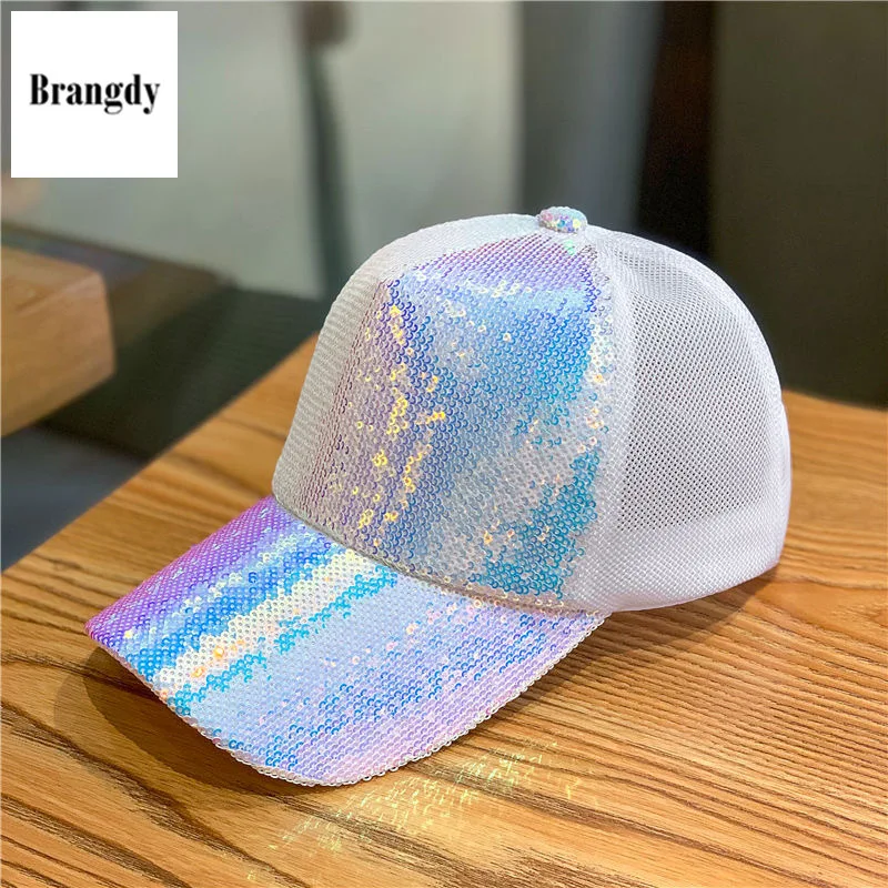 

Женская шапка весна-осень 2022, цветная сетчатая Кепка с блестками, хипстерская уличная бейсболка, сетчатая дышащая летняя шляпа от солнца
