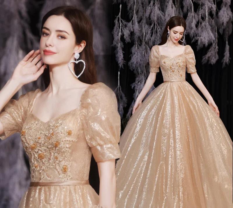 

Large Size 6XL Wedding Bridal Dress Customize Sexy Golden Square Collar Evening Dress Women Red Carpet Party Dress Plus Size 5XL