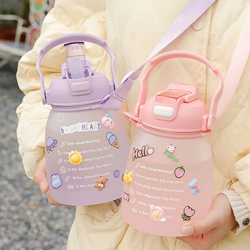 

1300ML Cute Water Bottles Large Capacity Big Pot Belly Water Bottle For Girls Kids School Sports Bottle With Handle And Straw