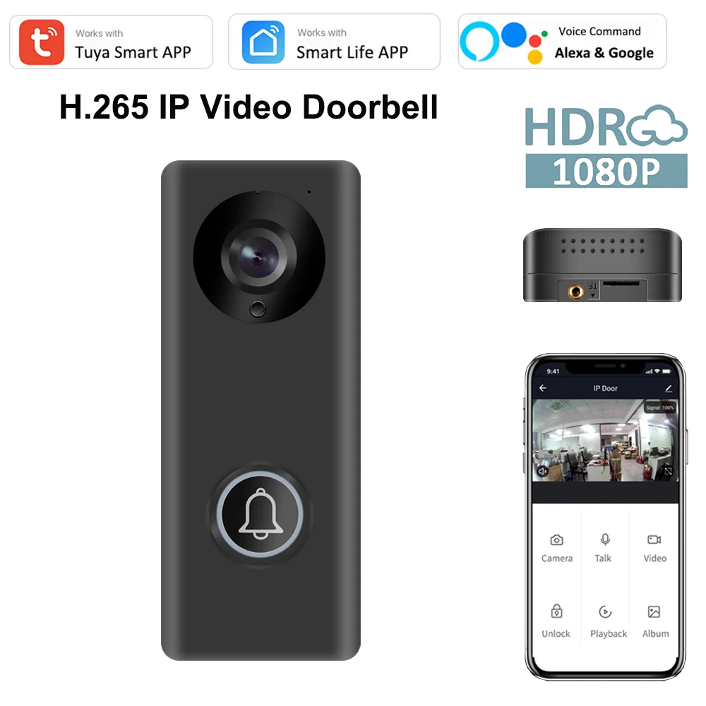 Tuya 1080P H.265 IP Video Doorbell Security Visible Intercom Wired Unlock Door Bell Camera HD B/W Night Vision With Alexa Google enlarge