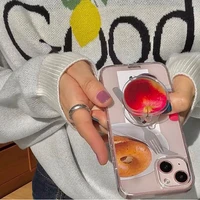 korean ins niche design bagel breakfast case for iphone 13 11 12promax soft tpu cover case with stand holder