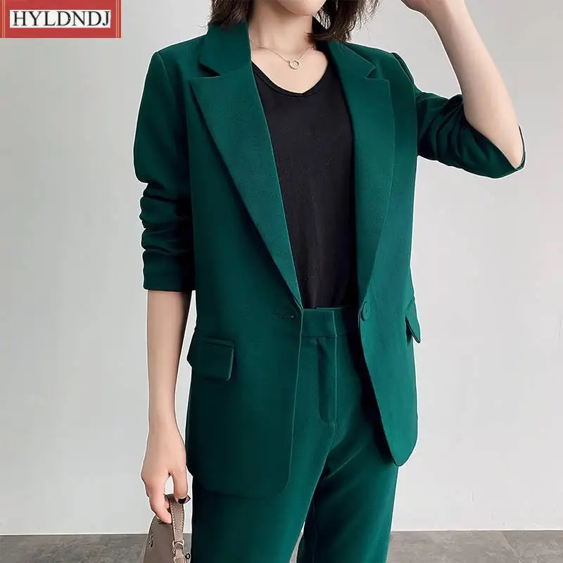 

Two Pieces Set Red Pink Green Women Single Botton Work Blazer Suits Ol Pants Suit Notched Blazers Jackets with Trouser