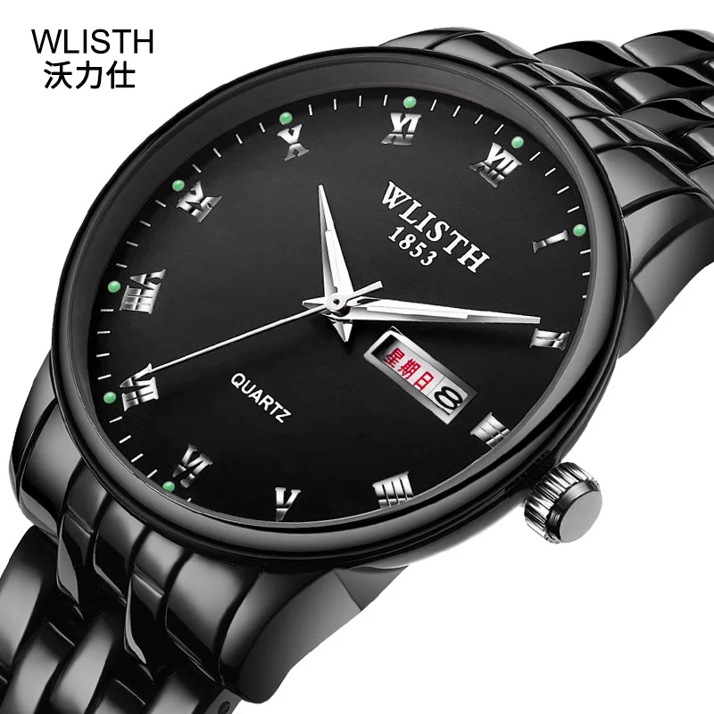 2019 Wlisth Brand Couple Watches Business Men's Quartz Watch Lovers Full Steel Waterproof Women's Fashion Luxury Black Clock